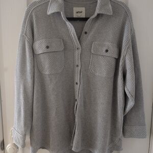 Aerie LumberJane Oversized Gray Button Waffle Knit Shirt XS